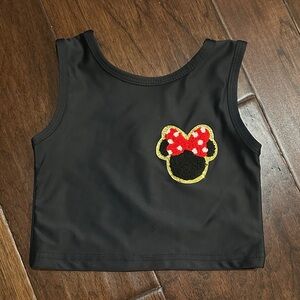 Kids Minnie Black Tank Top with Red Bow Patch